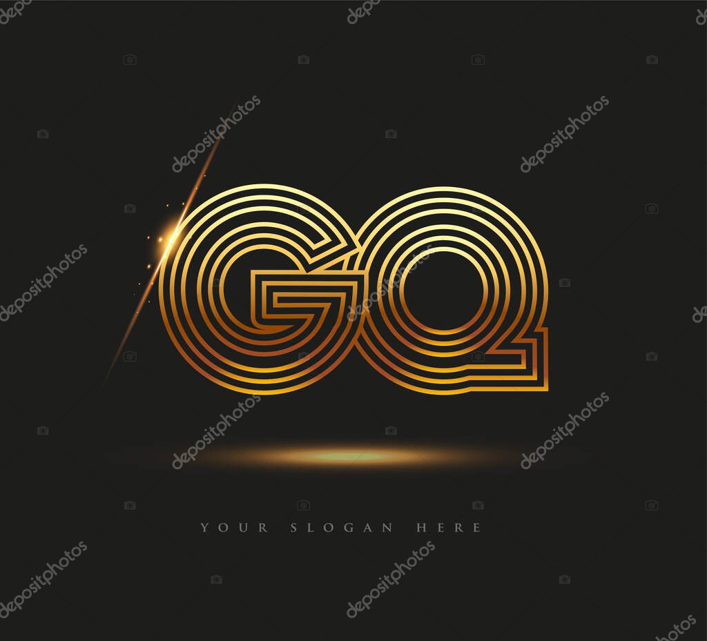 Initial Logo Letter GQ, Bold Logotype Company Name Colored Gold, Elegant Design. isolated on black background.