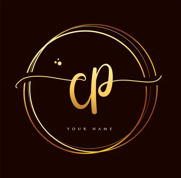 Logotipo Inicial Caligrafia Cor Dourada Letras Manuais Logo Inicial Marca — Vetor de Stock