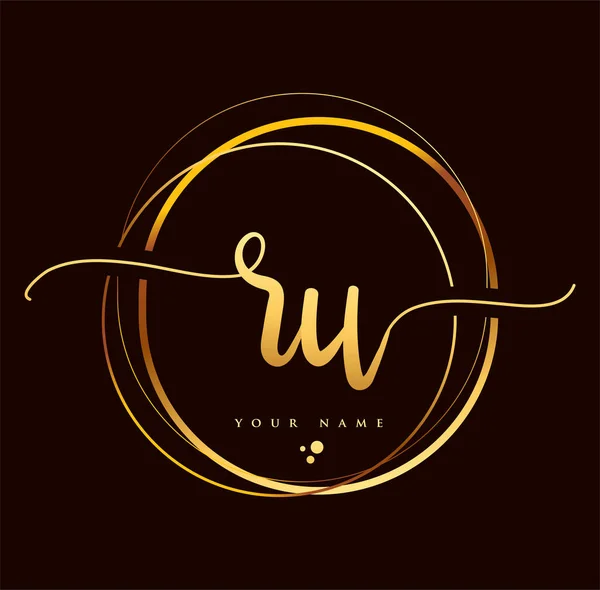 Eerste Handschrift Logo Gouden Kleur Handschrift Initialen Logo Branding Vrouwelijk — Stockvector