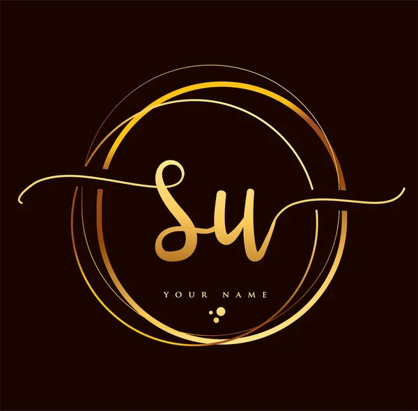 Eerste Handschrift Logo Gouden Kleur Handschrift Initialen Logo Branding Vrouwelijk — Stockvector