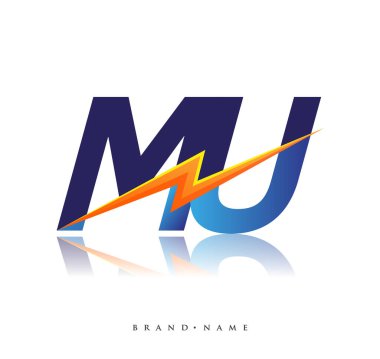 Letter MU logo with Lightning icon, letter combination Power Energy Logo design for Creative Power ideas, web, business and company.