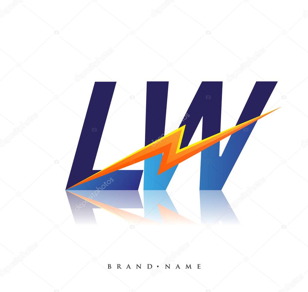Letter LW logo with Lightning icon, letter combination Power Energy Logo design for Creative Power ideas, web, business and company.