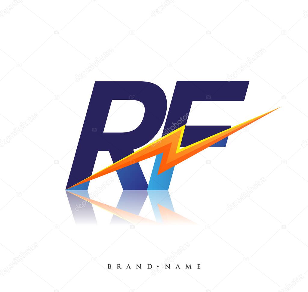 Letter RF logo with Lightning icon, letter combination Power Energy Logo design for Creative Power ideas, web, business and company.