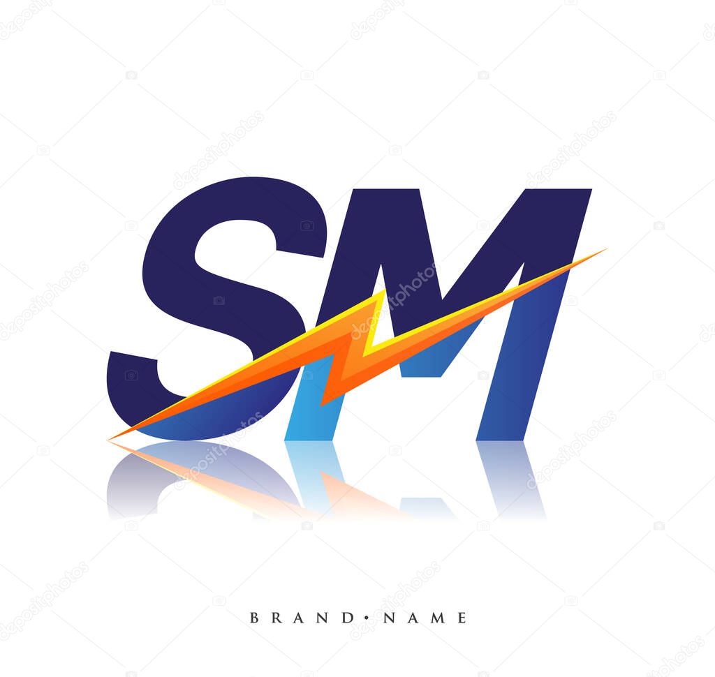 Letter Sm Logo With Lightning Icon Letter Combination Power Energy Logo Design For Creative Power Ideas Web Business And Company Larastock