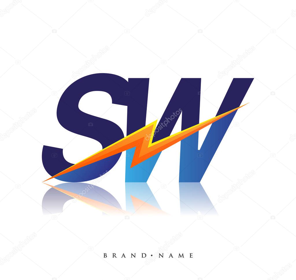 Letter SW logo with Lightning icon, letter combination Power Energy Logo design for Creative Power ideas, web, business and company.