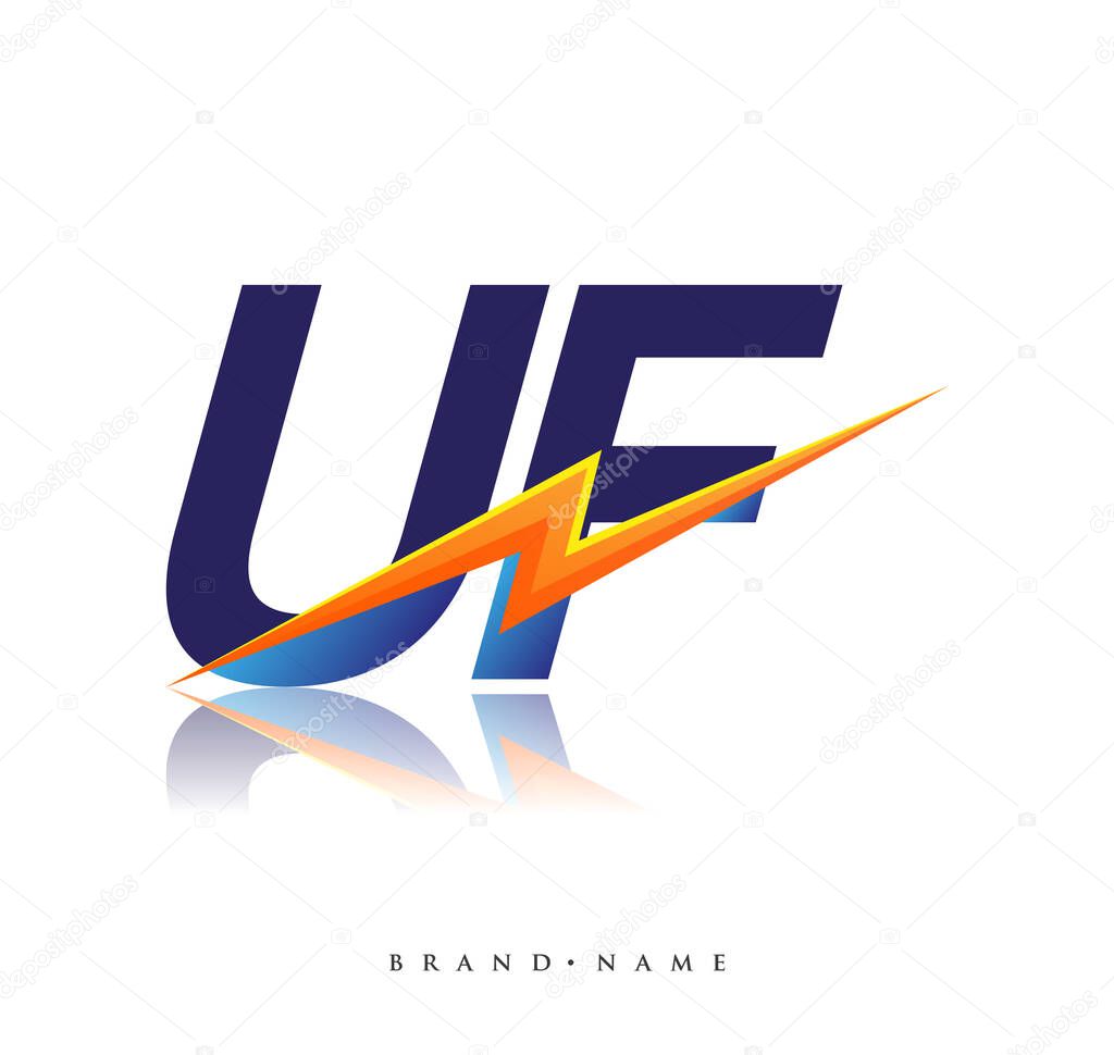 Letter UF logo with Lightning icon, letter combination Power Energy Logo design for Creative Power ideas, web, business and company.