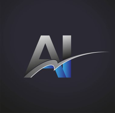 İlk harf AI logotype şirketi adı mavi ve gri renkli. iş ve şirket kimliği için vektör logosu.