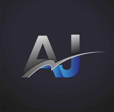 İlk harf AJ logotype şirketinin adı mavi ve gri renkli desenli. iş ve şirket kimliği için vektör logosu.