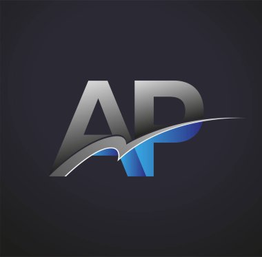 İlk harfi AP logotype şirketinin adı mavi ve gri renkli desenli. iş ve şirket kimliği için vektör logosu.
