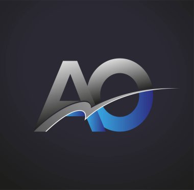 İlk harf AO logotype şirketinin adı mavi ve gri desenli. iş ve şirket kimliği için vektör logosu.