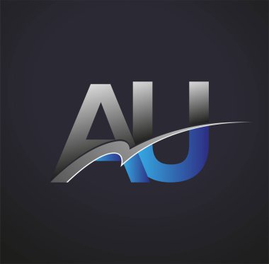 İlk harfi AU logotype şirketinin adı mavi ve gri renkli desenli. iş ve şirket kimliği için vektör logosu.