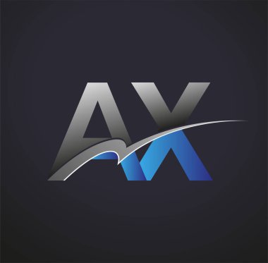 İlk harf AX logotype şirketi adı mavi ve gri renkli. iş ve şirket kimliği için vektör logosu.