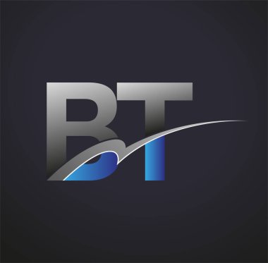 İlk harf BT logotype şirketinin adı mavi ve gri renkli desenli. iş ve şirket kimliği için vektör logosu.