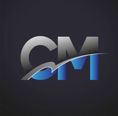 İlk harf CM logotype şirketinin adı mavi ve gri renkli. iş ve şirket kimliği için vektör logosu.