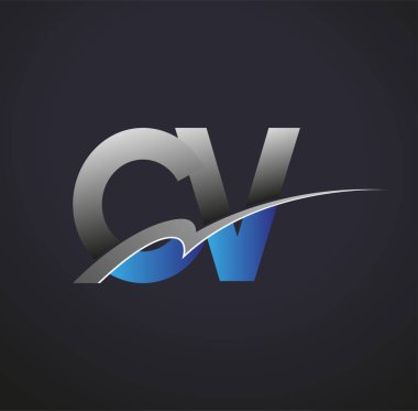 İlk harf CV logotype şirketi adı mavi ve gri renkli. iş ve şirket kimliği için vektör logosu.