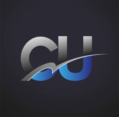 İlk harf CU logotype şirketi adı mavi ve gri renkli. iş ve şirket kimliği için vektör logosu.