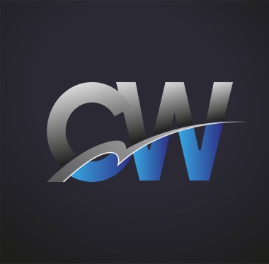İlk harf CW logotype şirketi adı mavi ve gri renkli. iş ve şirket kimliği için vektör logosu.