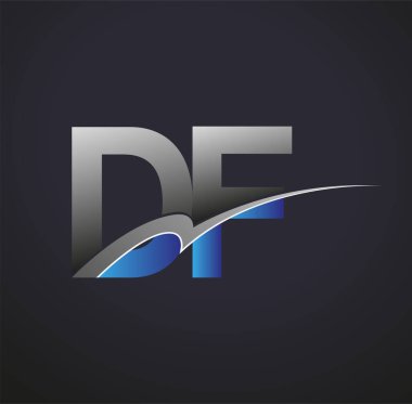 İlk harf DF logotype şirketi adı mavi ve gri renkli. iş ve şirket kimliği için vektör logosu.