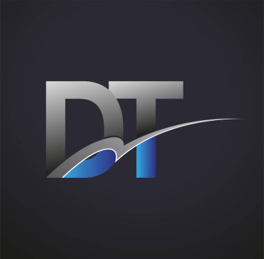 İlk harf DT logotype şirketi adı mavi ve gri renkli. iş ve şirket kimliği için vektör logosu.