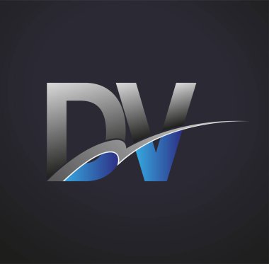 İlk harf DV logotype şirket adı mavi ve gri renkli swoosh tasarımı. iş ve şirket kimliği için vektör logosu.