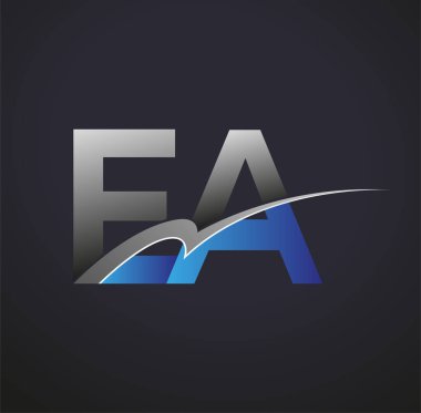 İlk harf EA logotype şirketinin adı mavi ve gri renkli desenli. iş ve şirket kimliği için vektör logosu.