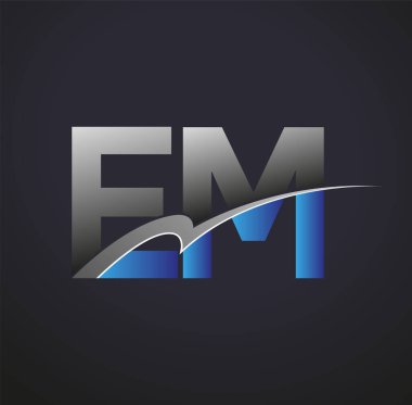İlk harf EM logotype şirketinin adı mavi ve gri renkte. iş ve şirket kimliği için vektör logosu.