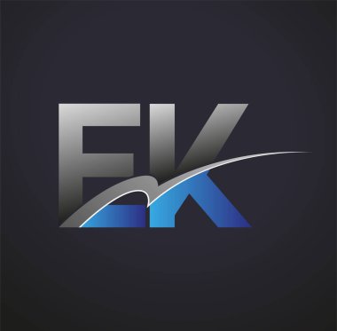 İlk harf EK logotype şirketi adı mavi ve gri renkli. iş ve şirket kimliği için vektör logosu.
