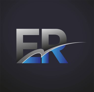 İlk harf ER logotype şirketi adı mavi ve gri renkli. iş ve şirket kimliği için vektör logosu.
