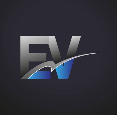 İlk harf EV logotype şirketi adı mavi ve gri renkli. iş ve şirket kimliği için vektör logosu.