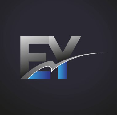 İlk harf EY logotype şirketinin adı mavi ve gri renkli desenli. iş ve şirket kimliği için vektör logosu.