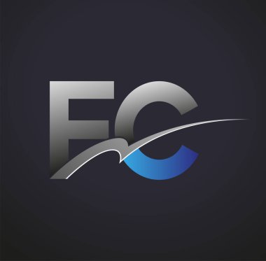 İlk harf FC logotype şirketinin adı mavi ve gri renkte. iş ve şirket kimliği için vektör logosu.