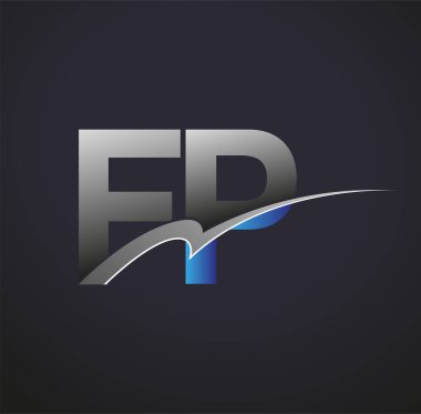 İlk harf FP logotype şirketinin adı mavi ve gri renkte. iş ve şirket kimliği için vektör logosu.