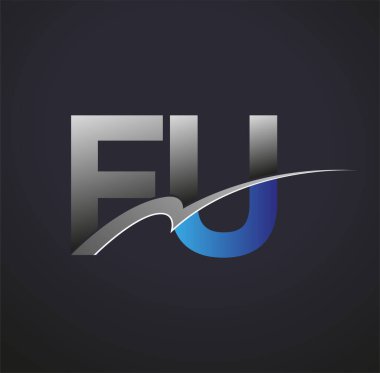 İlk harf FU logotype şirketinin adı mavi ve gri renkli desenli. iş ve şirket kimliği için vektör logosu.