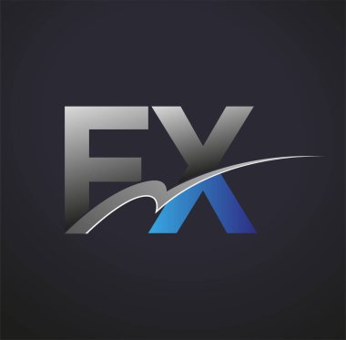 İlk harf FX logotype şirketinin adı mavi ve gri renkte. iş ve şirket kimliği için vektör logosu.