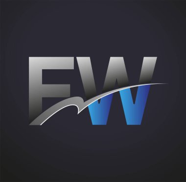 İlk harf FW logotype şirketi adı mavi ve gri renkli. iş ve şirket kimliği için vektör logosu.