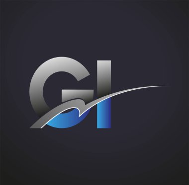 İlk harf GI logotype şirketinin adı mavi ve gri renkli desenli. iş ve şirket kimliği için vektör logosu.