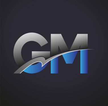 İlk harf GM logotype şirketinin adı mavi ve gri renkte. iş ve şirket kimliği için vektör logosu.