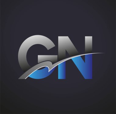İlk harf GN logotype şirketinin adı mavi ve gri renkli desenli. iş ve şirket kimliği için vektör logosu.