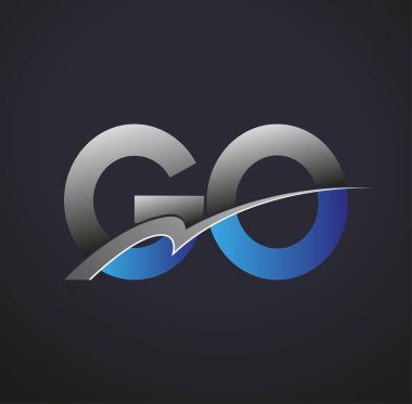 GO logotype şirketinin ilk harfi: Renkli mavi ve gri salyangoz tasarımı. iş ve şirket kimliği için vektör logosu.