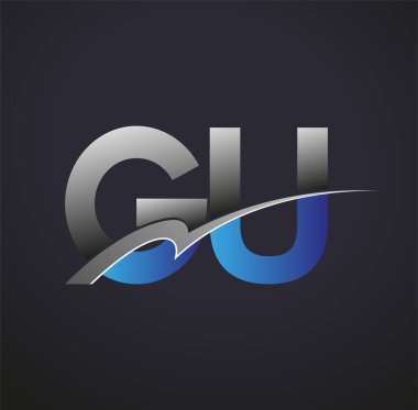 İlk harfi GU logotype şirketinin adı mavi ve gri renkli desenli. iş ve şirket kimliği için vektör logosu.
