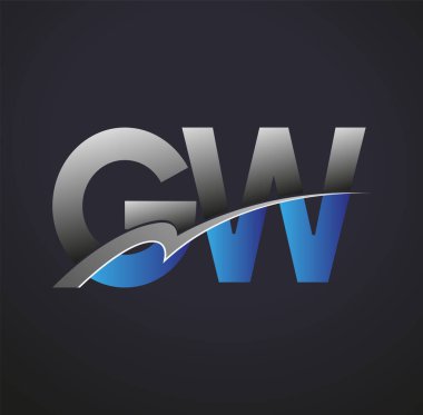 İlk harf GW logotype şirketi adı mavi ve gri renkli. iş ve şirket kimliği için vektör logosu.