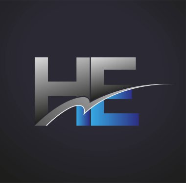 İlk harfi He logotype şirketinin adı mavi ve gri renkte. iş ve şirket kimliği için vektör logosu.