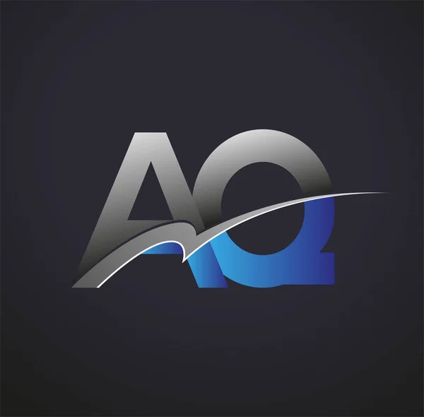 最初的字母Aq标志公司的名称有色蓝色和灰色Swoosh设计 企业和公司标识的矢量标识 — 图库矢量图片
