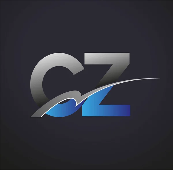 最初的字母Cz标识公司的名称是蓝色和灰色的Swoosh设计 企业和公司标识的矢量标识 — 图库矢量图片