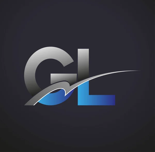 最初的字母Gl标志类型公司的名称有色蓝色和灰色Swoosh设计 企业和公司标识的矢量标识 — 图库矢量图片