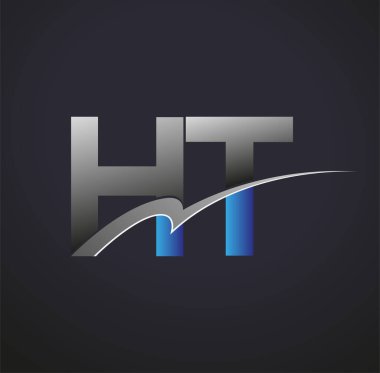 İlk harf HT logotype şirketinin adı mavi ve gri renkli desenli. iş ve şirket kimliği için vektör logosu.