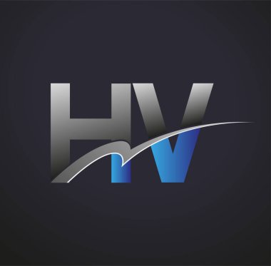 İlk harf HV logotype şirketinin adı mavi ve gri renkli desenli. iş ve şirket kimliği için vektör logosu.