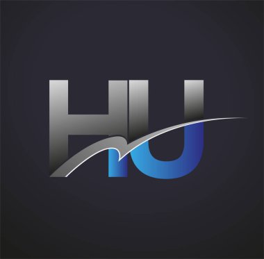 İlk harf HU logotype şirketinin adı mavi ve gri renkli desenli. iş ve şirket kimliği için vektör logosu.