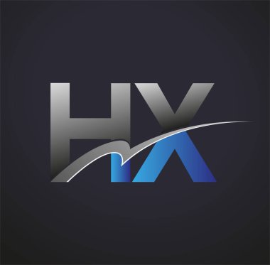 İlk harf HX logotype şirketinin adı mavi ve gri desenli. iş ve şirket kimliği için vektör logosu.