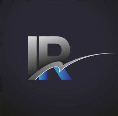 IR Logotype firmasının ilk harfi mavi ve gri renkli desenli. iş ve şirket kimliği için vektör logosu.